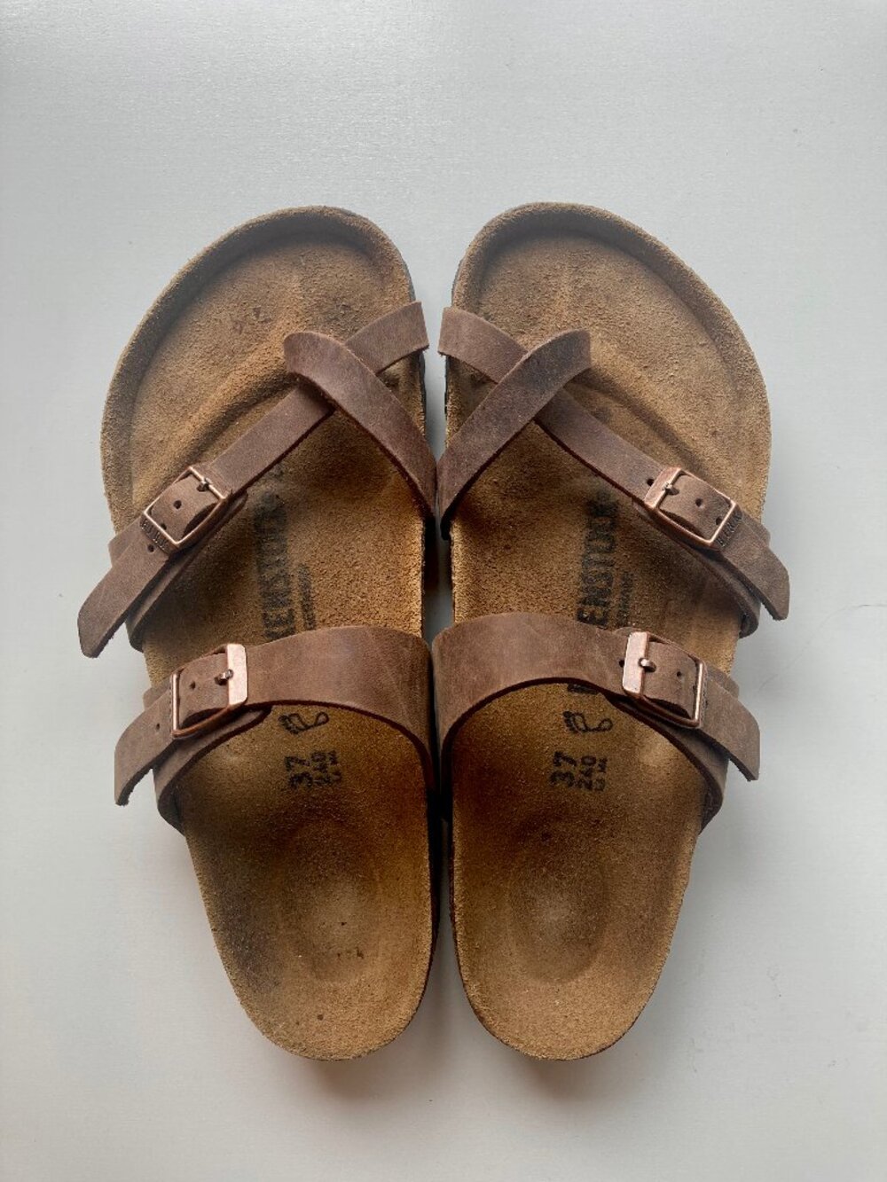 Birkenstock Slide Sandal | Leather Straps & Copper Buckles | Size 37 or 6.5